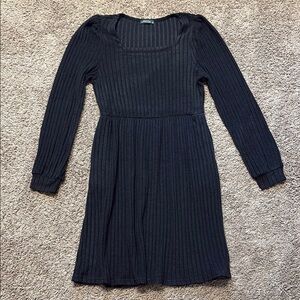 Black Ribbed Long Sleeve Dress